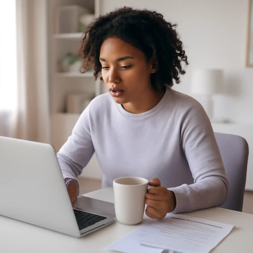 Borrower researching What an Insured Mortgage Means in Canada on a laptop