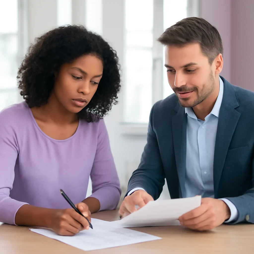 Borrower reviewing CMHC Premium Rates guidance with an advisor
