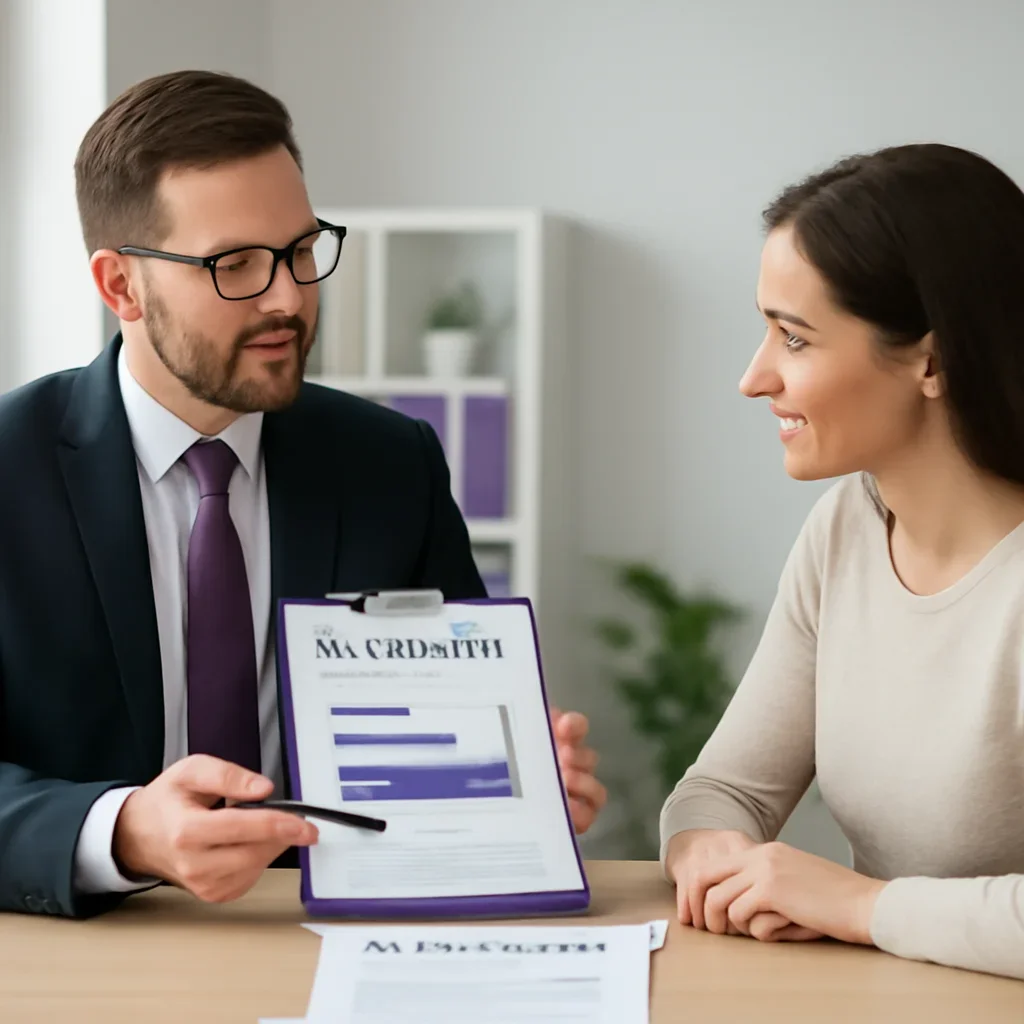 Advisor explaining Decreasing Term Mortgage Insurance feature details to a borrower